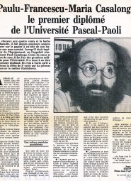 Paulu-Francescu-Maria Casalonga, le premier diplômé de l'Université Pascal-Paoli. Le Provencal Corse du 21 février 1980