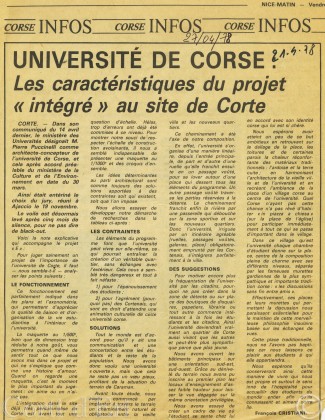 27 avril 1978 Université de Corse Les caractéristiques du projet intégré au site de Corte (presse) (2)