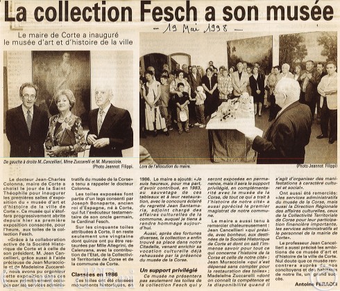 la Collection Fesch a son Musée 19 Mai 1998